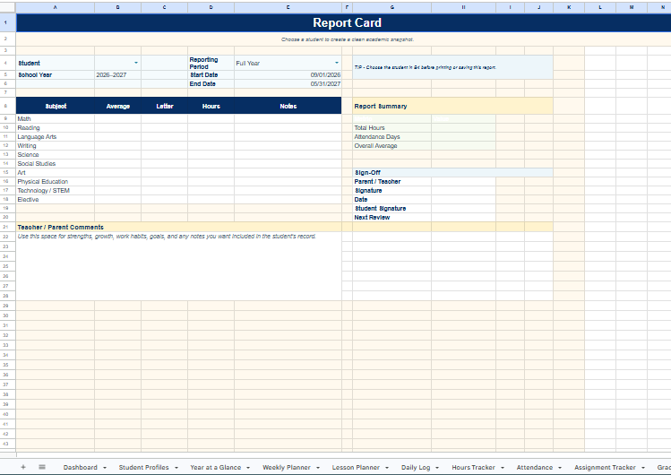 Report card view