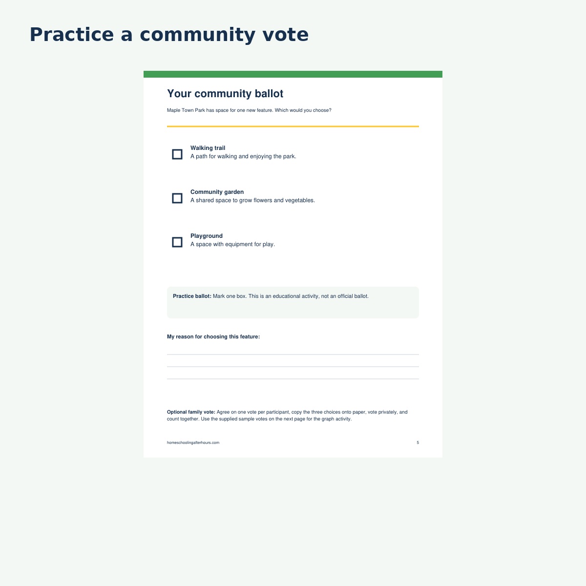 Preview of the free fictional community ballot activity